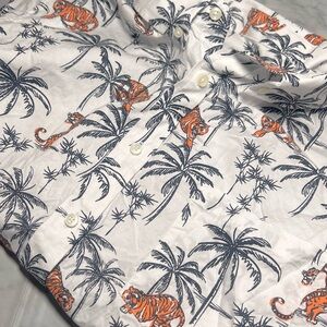 Tiger Palm Novelty Button Up Tropical Hawaiian Short  Sleeve 97% Cotton XL